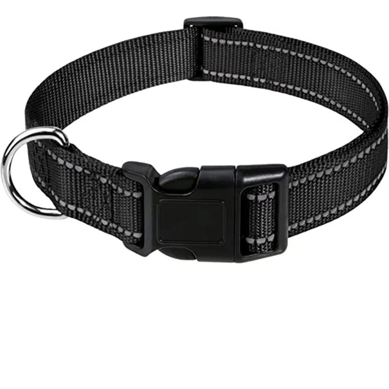 Reflective Dog Collar – Adjustable Nylon with Quick-Release Buckle, XS–XL