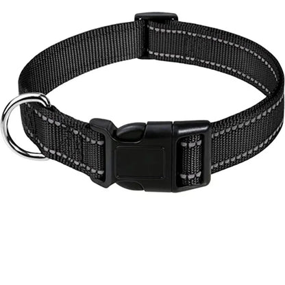 Reflective Dog Collar – Adjustable Nylon with Quick-Release Buckle, XS–XL