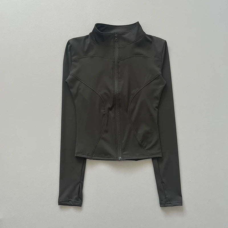 Women's Slim-Fit Zip-Up Athletic Jacket – Long Sleeve Running & Yoga Top