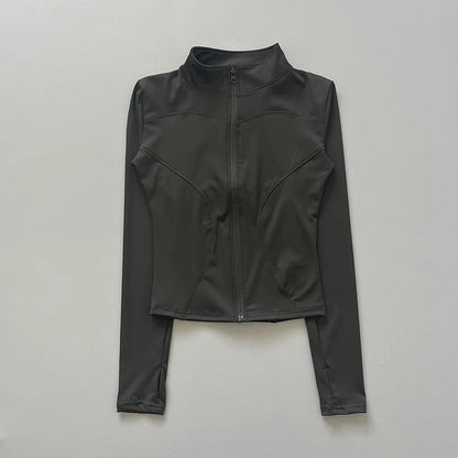 Women's Slim-Fit Zip-Up Athletic Jacket – Long Sleeve Running & Yoga Top