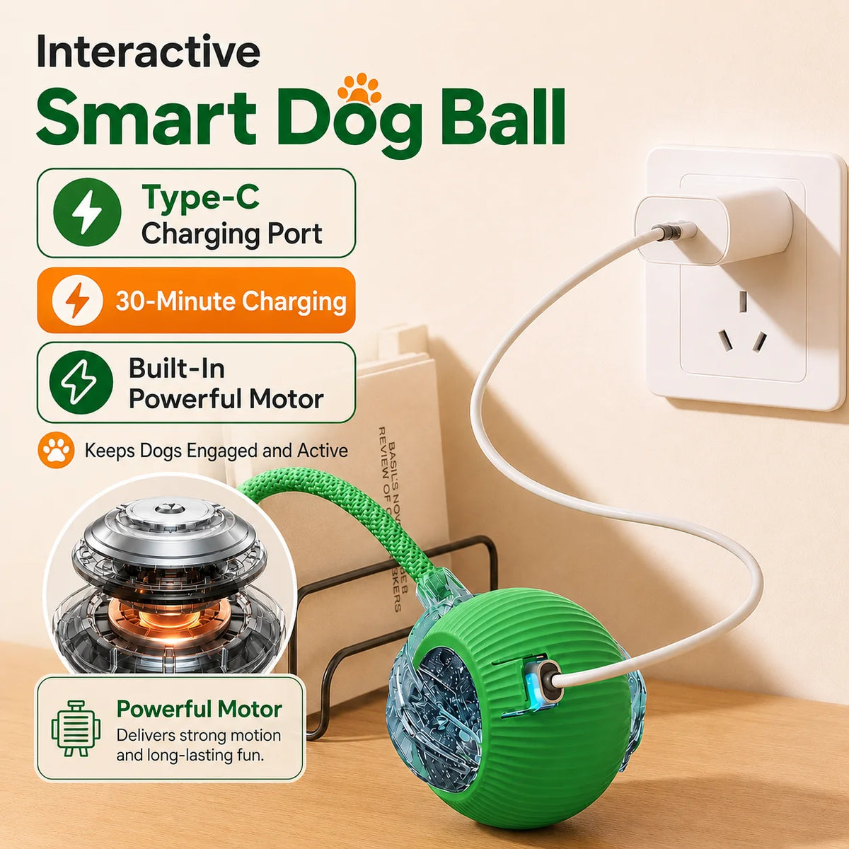 Interactive Dog Ball Toy – Automatic Rolling & Sound, USB Rechargeable