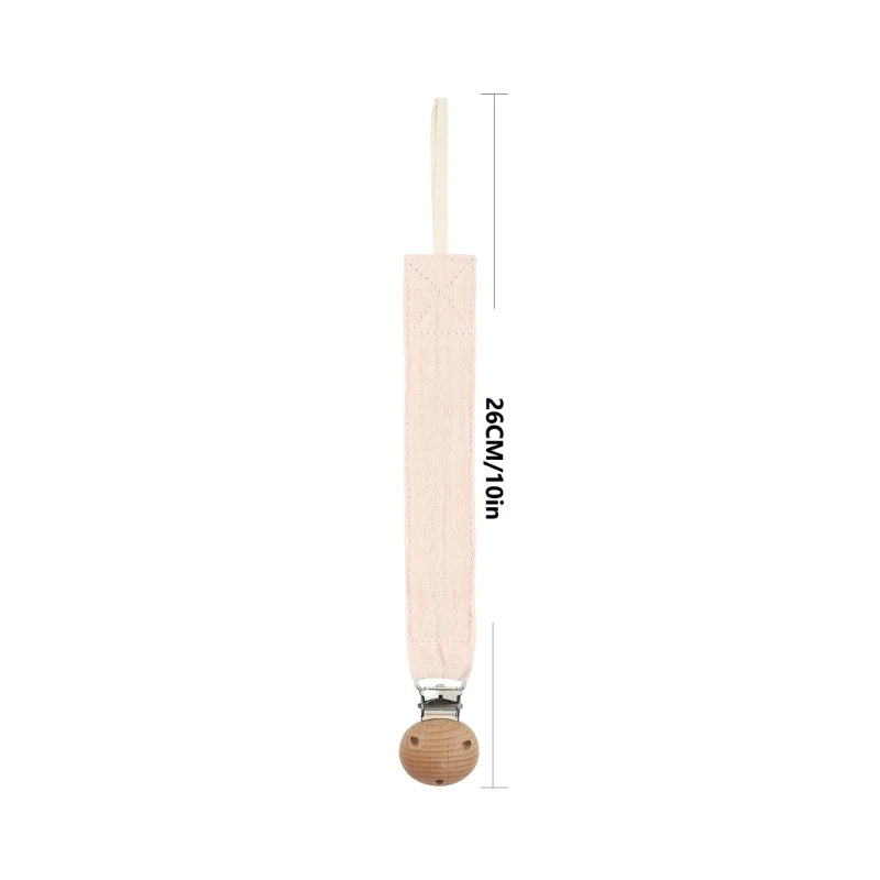 Baby Pacifier Clip with Soft Cotton Strap & Wooden Bead