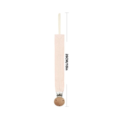 Baby Pacifier Clip with Soft Cotton Strap & Wooden Bead