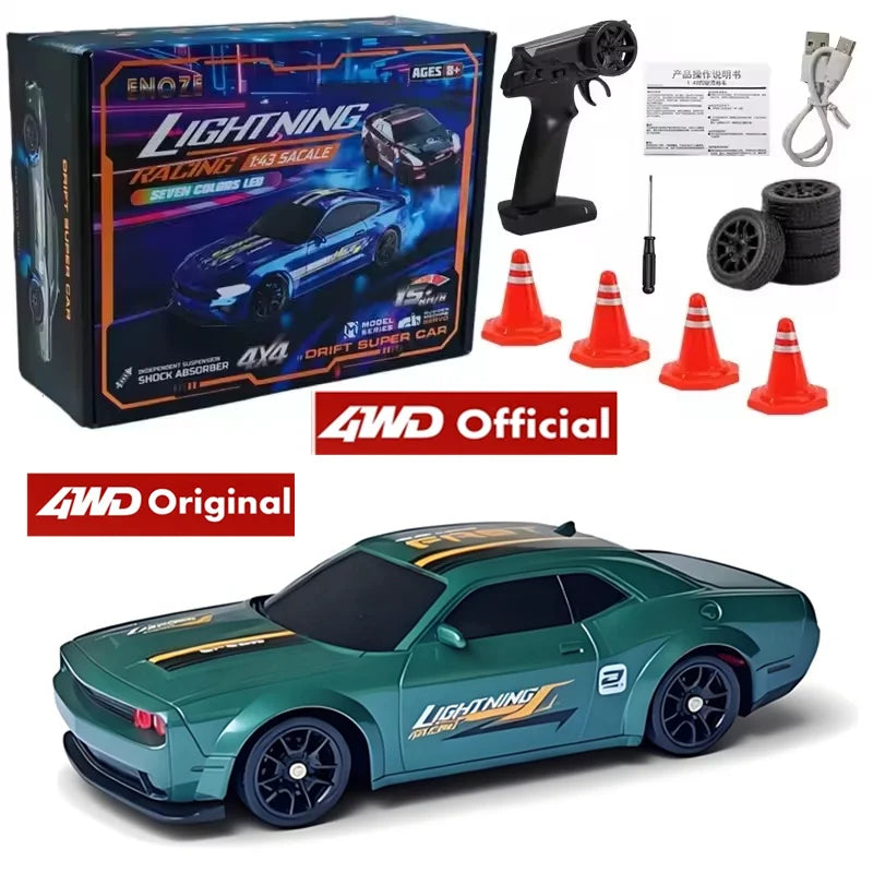 4WD RC Drift Car Lightning Racing 1:43 & 1:64 Scale with LED Lights