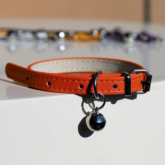 Adjustable PU Leather Cat Collar with Bell