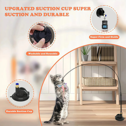 Cat Feather Teaser Wand Toy with Suction Cup Base