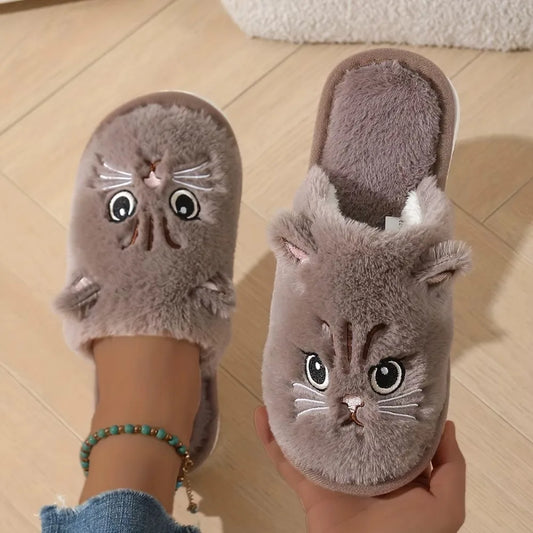 Cat Plush Slippers – Cute 3D Ear Indoor House Shoes with Non-Slip Sole