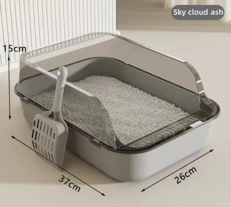 Semi-Enclosed Cat Litter Box – Splashproof Kitten Toilet Tray