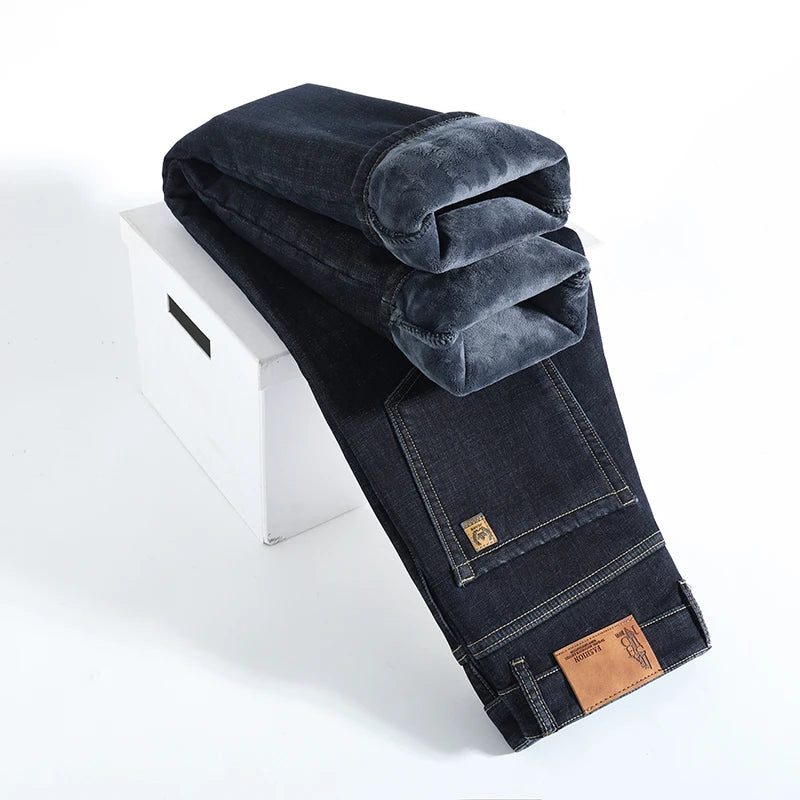 Men's Fleece-Lined Thermal Jeans – Warm Straight Denim Pants