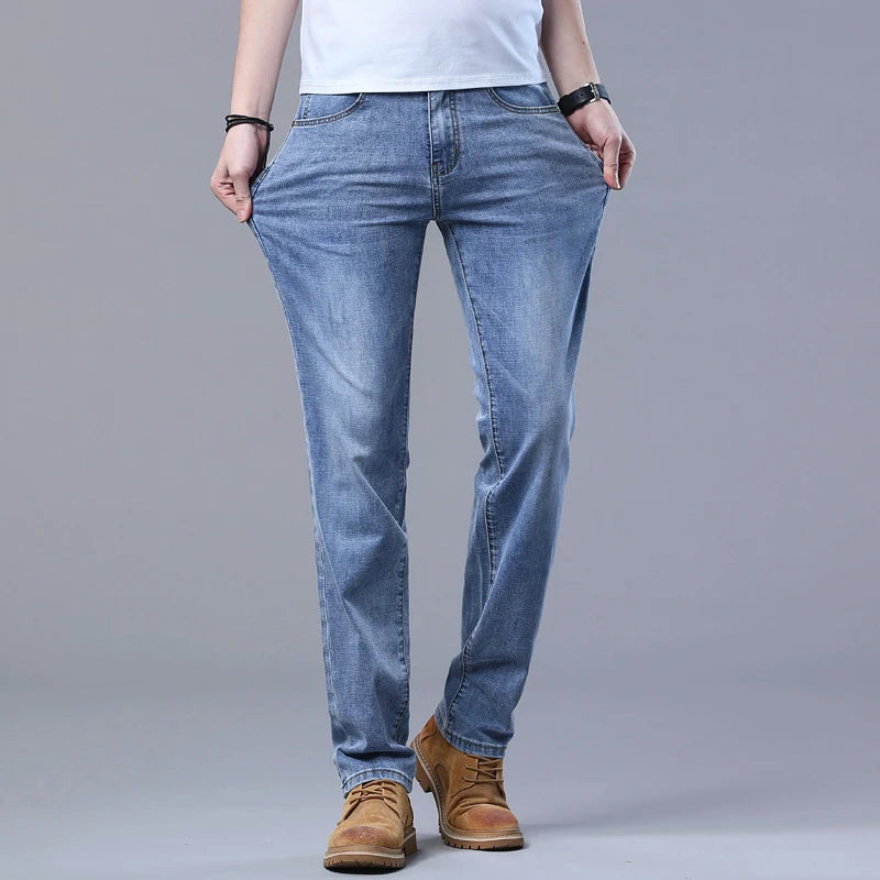 Men's Slim Fit Stretch Jeans – Classic Denim Pants in Light Blue, Smoke Gray & Blue Gray