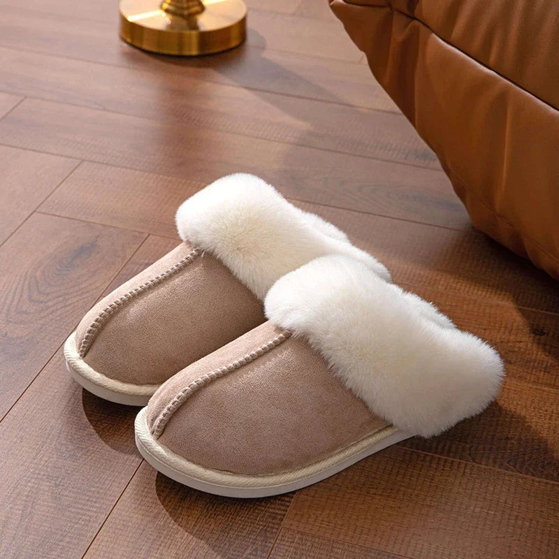 Women's Fluffy Fur Slippers – Faux Suede Warm Non-Slip Winter House Shoes