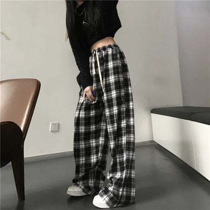 Plaid Baggy Sweatpants – Oversized Unisex Casual Pants with Pockets