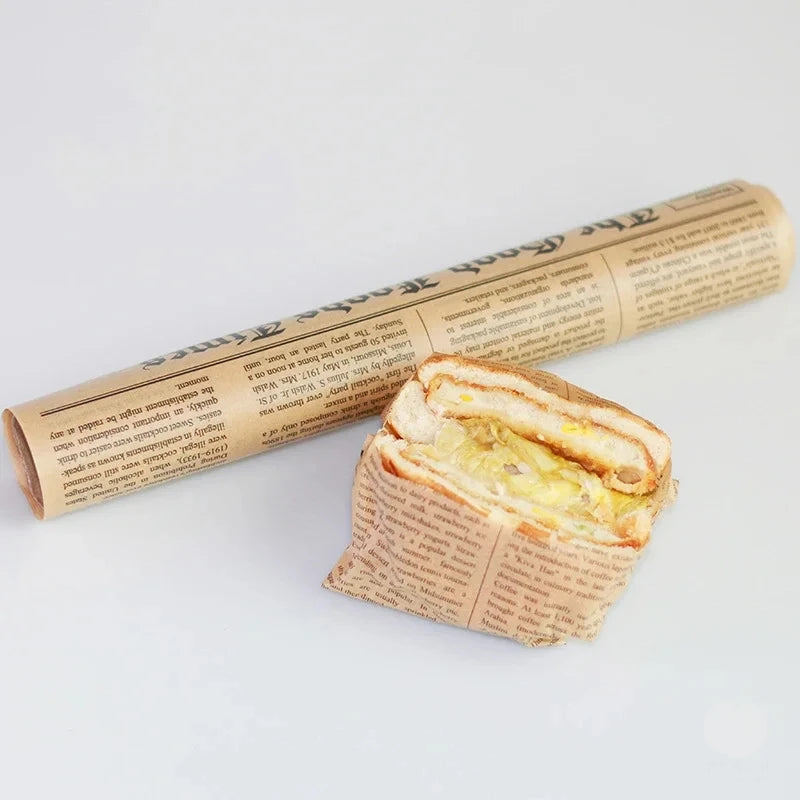Food Wrapping Paper Roll – Retro Newspaper Print Grease-Proof