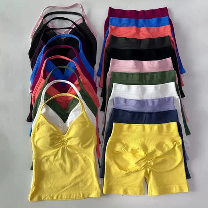 Women's Halter Neck Sports Bra & Shorts Set – Yoga Crop Top