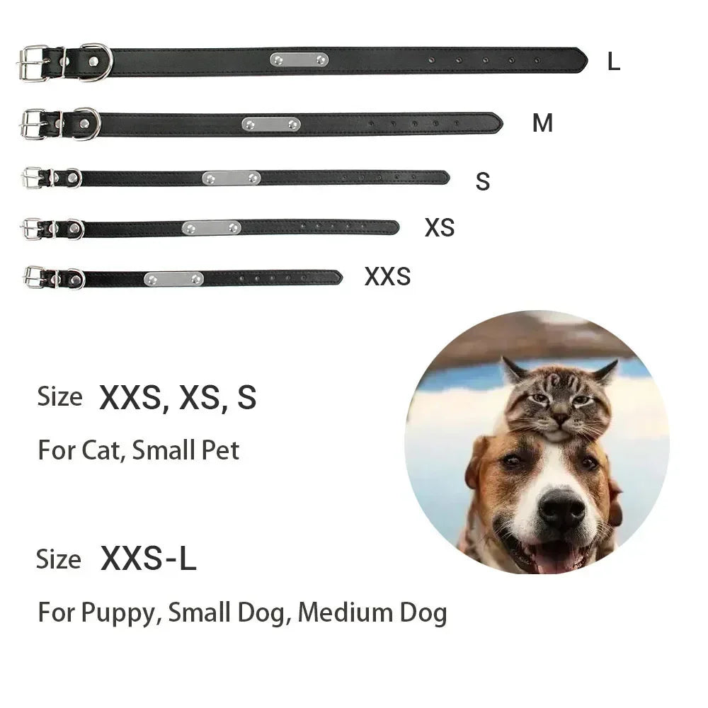 Personalized Dog Collar with Engraved ID Tag – PU Leather, Anti-Lost