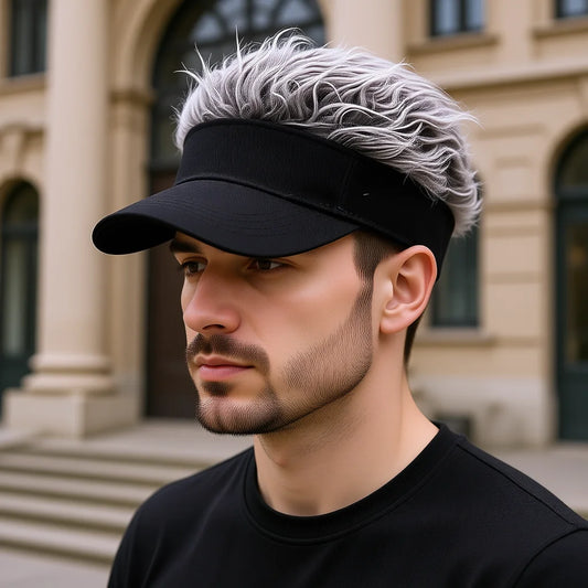 Faux Hair Sun Visor Cap with Spiked Wig – Unisex Fun Hat