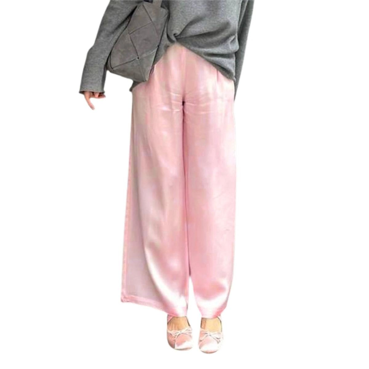 Women's Satin Wide Leg Pants – Elastic Waist Loose Fit Trousers