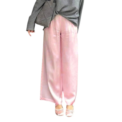 Women's Satin Wide Leg Pants – Elastic Waist Loose Fit Trousers