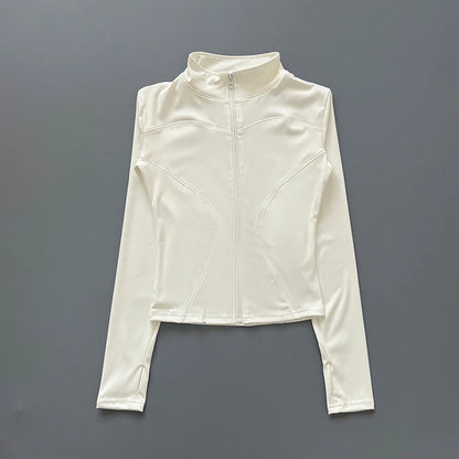 Women's Slim-Fit Zip-Up Athletic Jacket – Long Sleeve Running & Yoga Top