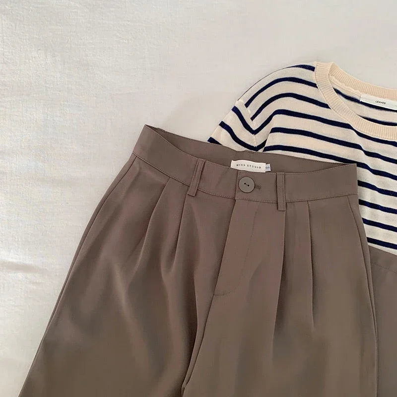 Women's High-Waist Straight-Leg Suit Pants – Korean Office Trousers