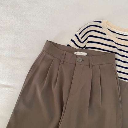 Women's High-Waist Straight-Leg Suit Pants – Korean Office Trousers