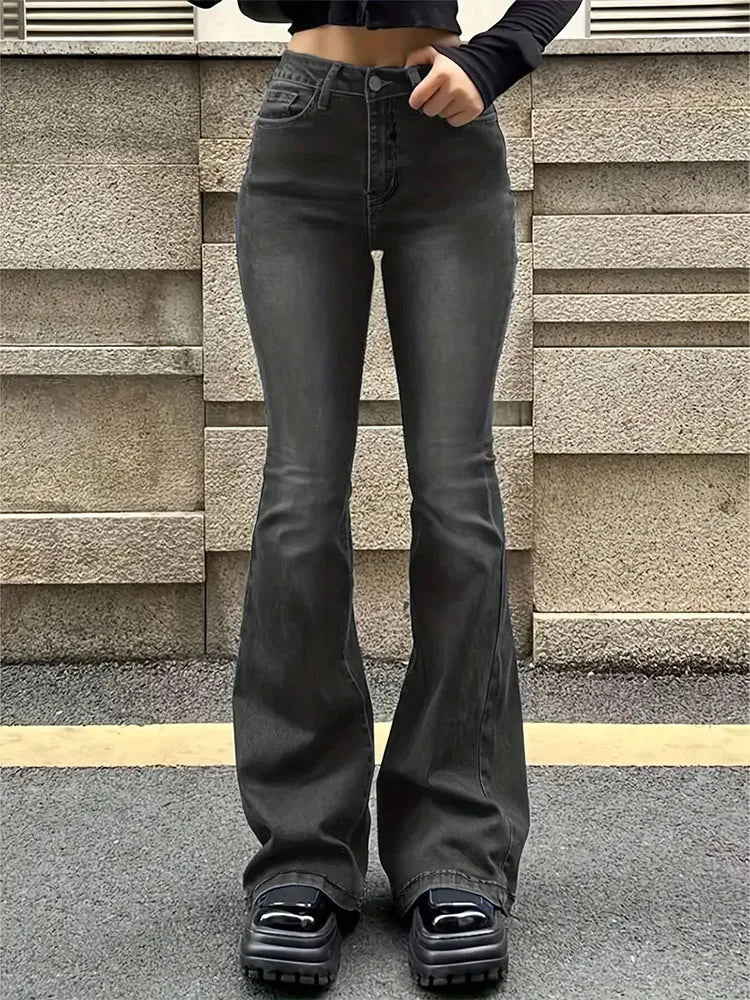 Women's High-Waist Flare Jeans – Stretch Bell Bottom Denim Pants