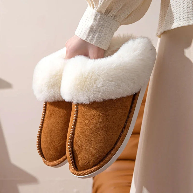 Women's Fluffy Fur Slippers – Warm Faux Suede Home Slides