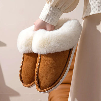 Women's Fluffy Fur Slippers – Warm Faux Suede Home Slides