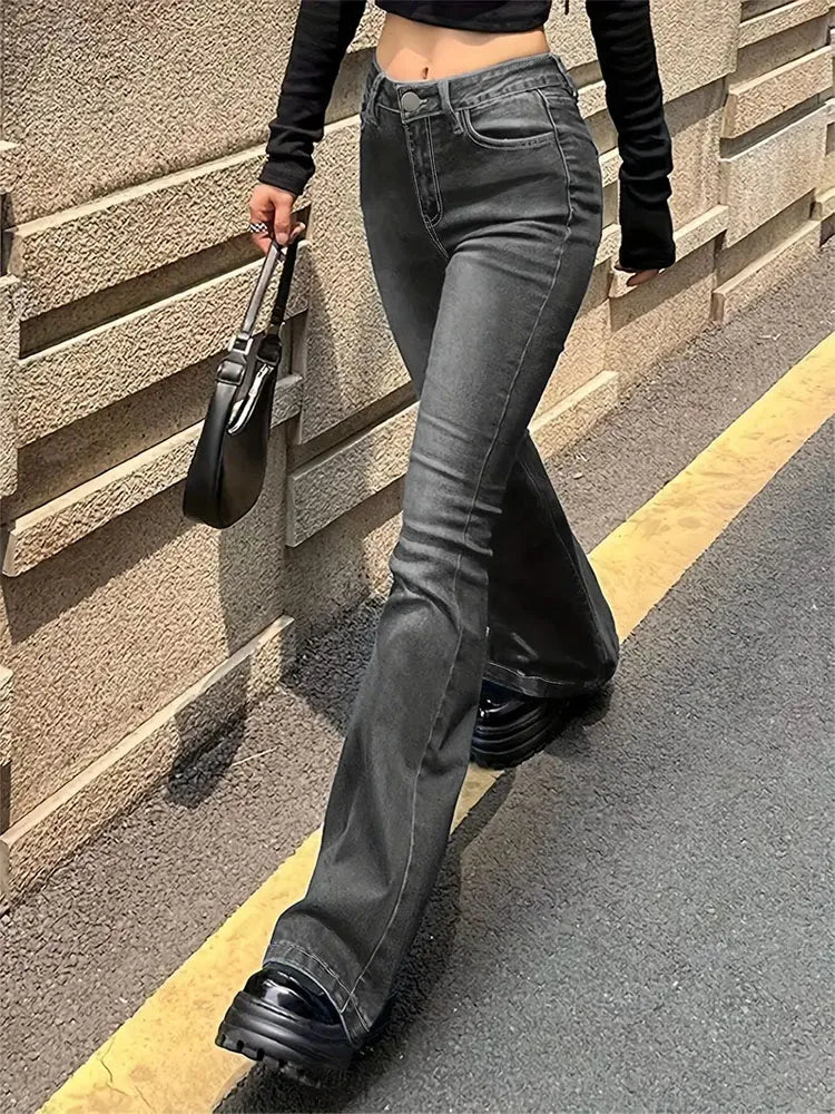 Women's High-Waist Flare Jeans – Stretch Bell Bottom Denim Pants