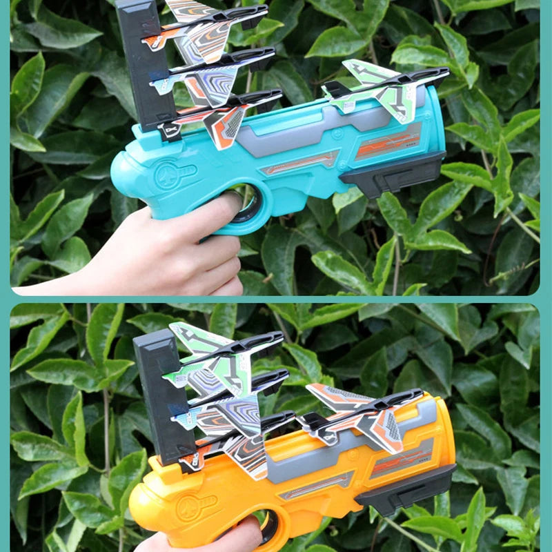 Airplane Launcher Gun Toy with 6 Foam Glider Planes