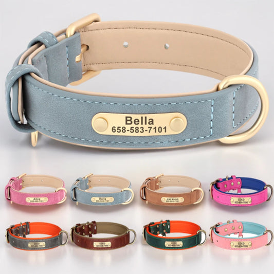 Personalized Dog Collar – Custom Engraved Leather with ID Nameplate