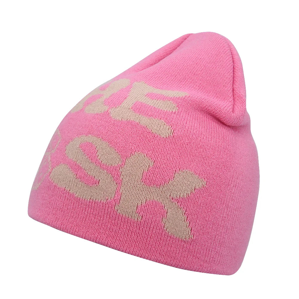 Y2K Letter Print Knit Beanie Hat – Unisex Winter Cap