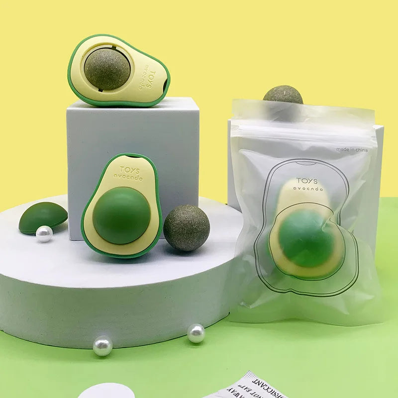 Catnip Ball Avocado Wall Toy – Rotatable Cat Mint Licker & Teeth Cleaner
