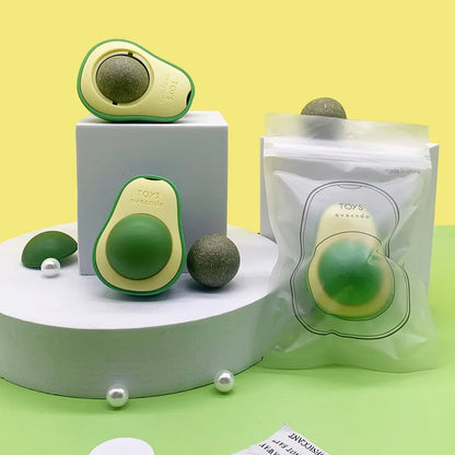 Catnip Ball Avocado Wall Toy – Rotatable Cat Mint Licker & Teeth Cleaner
