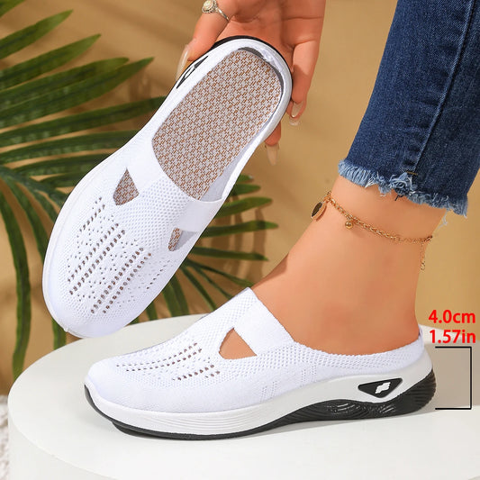 Women's Slip-On Mule Sneakers – Breathable Knit Half Slippers