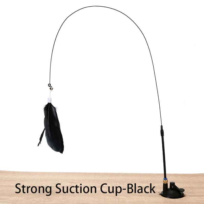 Hands-Free Cat Teaser Wand with Suction Cup Base & Feather