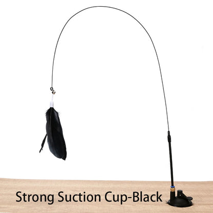 Hands-Free Cat Teaser Wand with Suction Cup Base & Feather