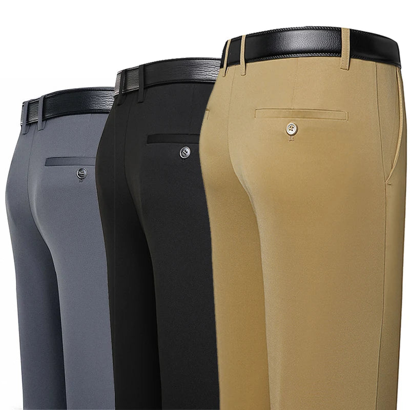Men's Business Casual Trousers – Slim Fit, Elastic Waist, Lightweight Summer Pants