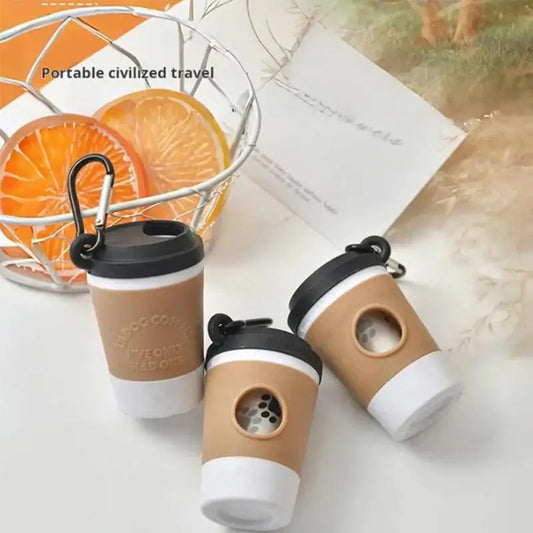 Dog Poop Bag Dispenser – Cute Coffee Cup Design with Carabiner Clip