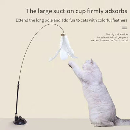 Hands-Free Cat Teaser Wand with Suction Cup Base & Feather