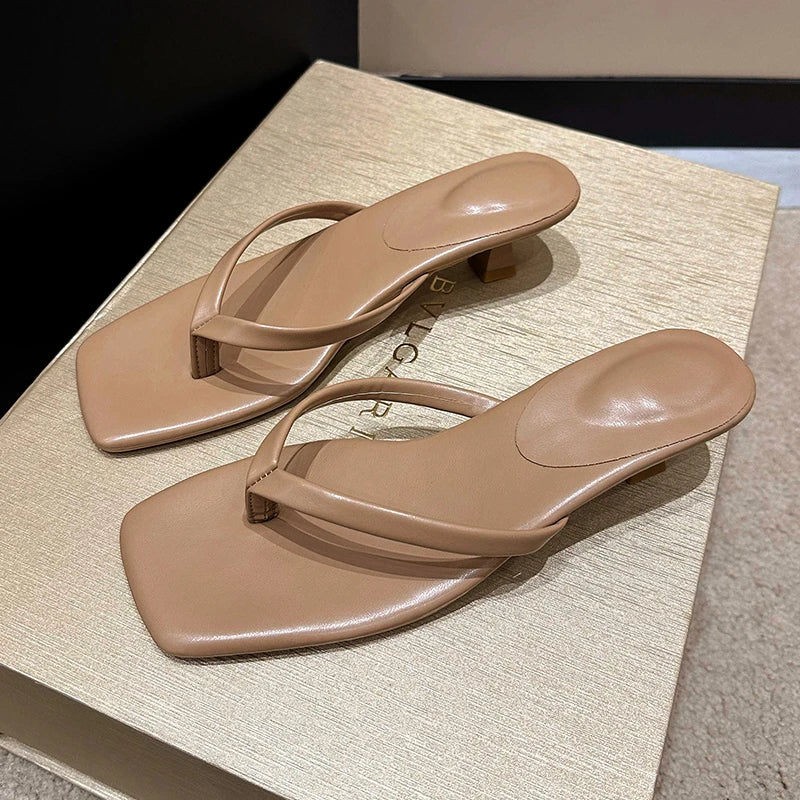 Women's Clip Toe Heeled Slides – Chic Low Heel Dress Slippers