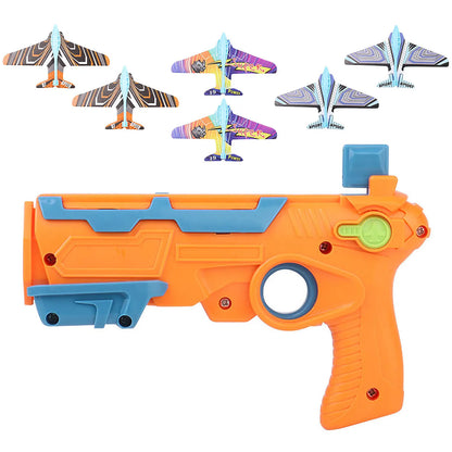 Airplane Launcher Gun Toy with 6 Foam Glider Planes