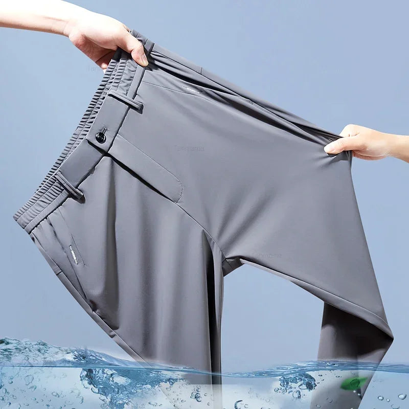 Ice Silk Slim Fit Men's Trousers – Quick-Dry Elastic Waist Pants