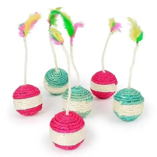 Sisal Scratching Ball Cat Toy with Feather Wand