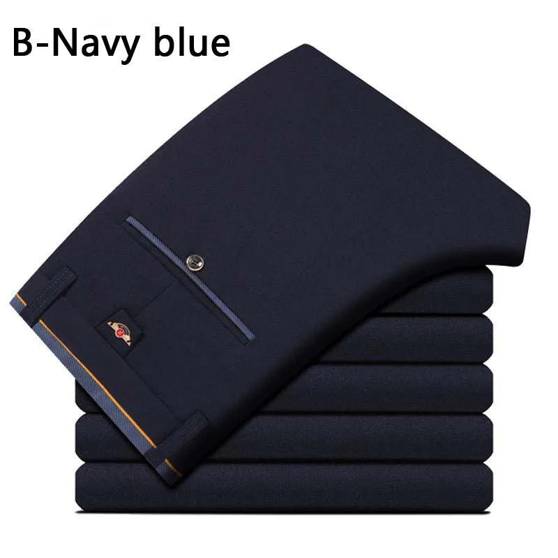 Men's Business Casual Dress Pants – Elastic Waist Straight Trousers