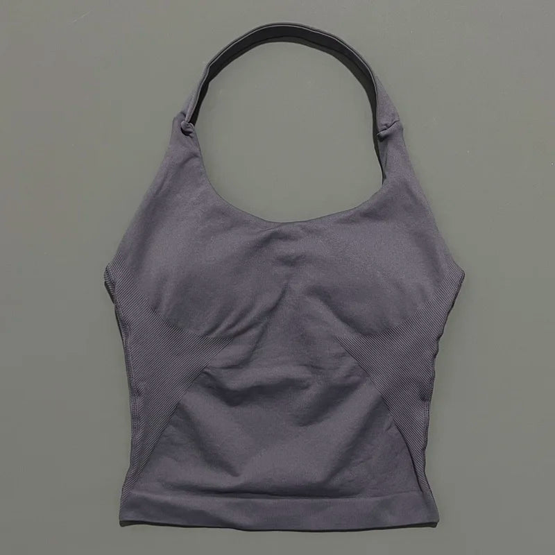 Seamless Halter Longline Sports Tank Top – Women's Gym & Yoga Wear
