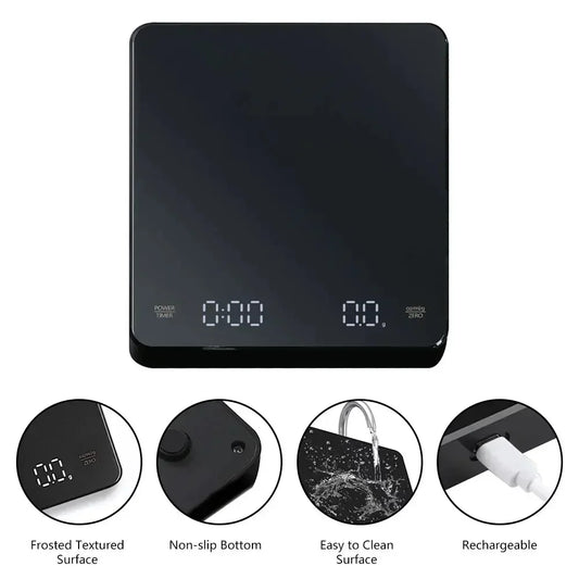 Digital Kitchen Scale with Timer – USB, LED, 3kg/0.1g Precision