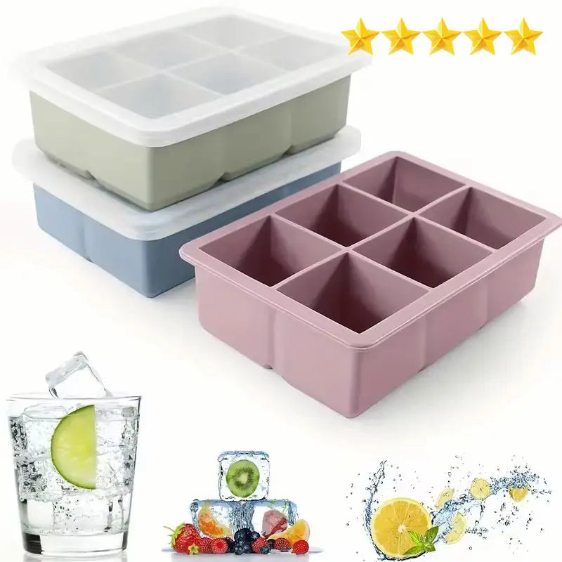 Silicone Ice Cube Tray – 6-Cavity Large Square Ice Mold