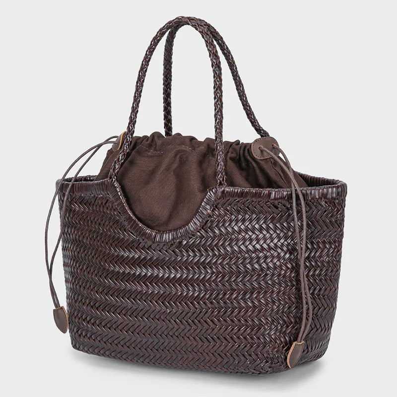Genuine Leather Tote Bag for Women – Woven Cowhide Shoulder Purse