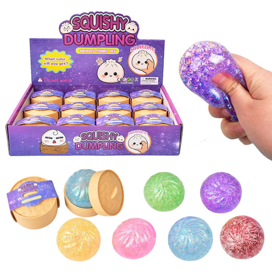 Squishy Dumpling Stress Relief Toy – Mini Glitter Sensory Squeeze Box